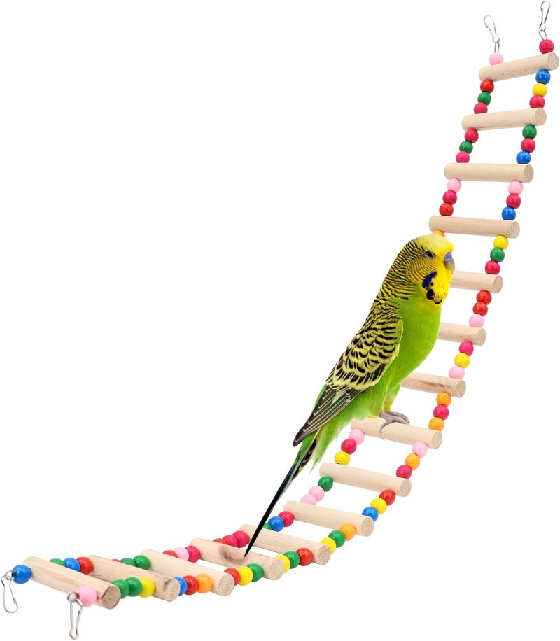 DVHEY 15-Step Bird Ladder Bridge,28.74 x 3.15 inch Raw Wood and Edible Dye,Pet Hamster Climbing Ladder Swing Toys Suitable for Small to Medium Birds,Bird Cage Accessories (15 Ladders) - Image 1